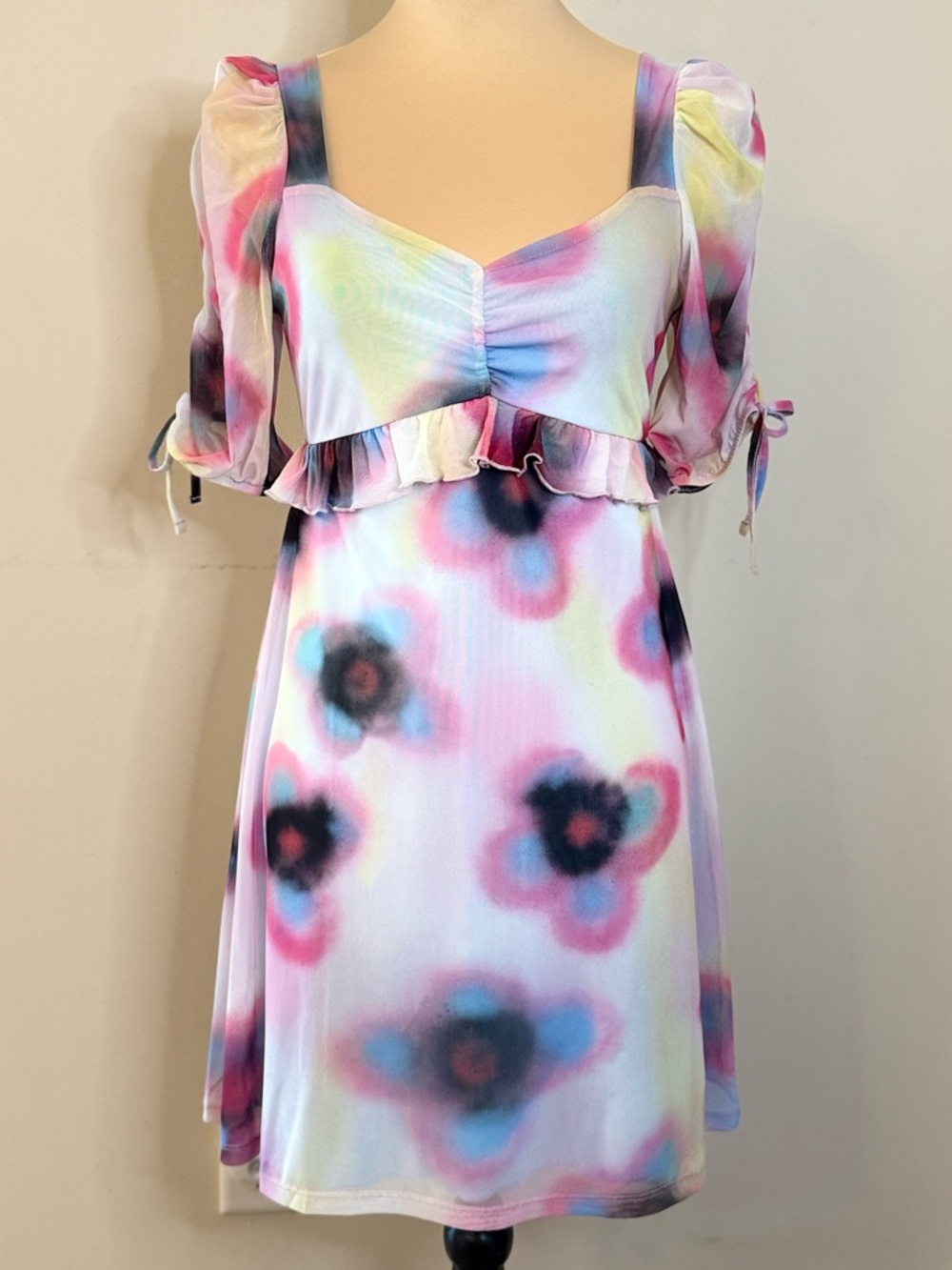 TOPSHOP mesh floral ruffled midi dress pastel dainty SZ 8-10 - Picture 5 of 14